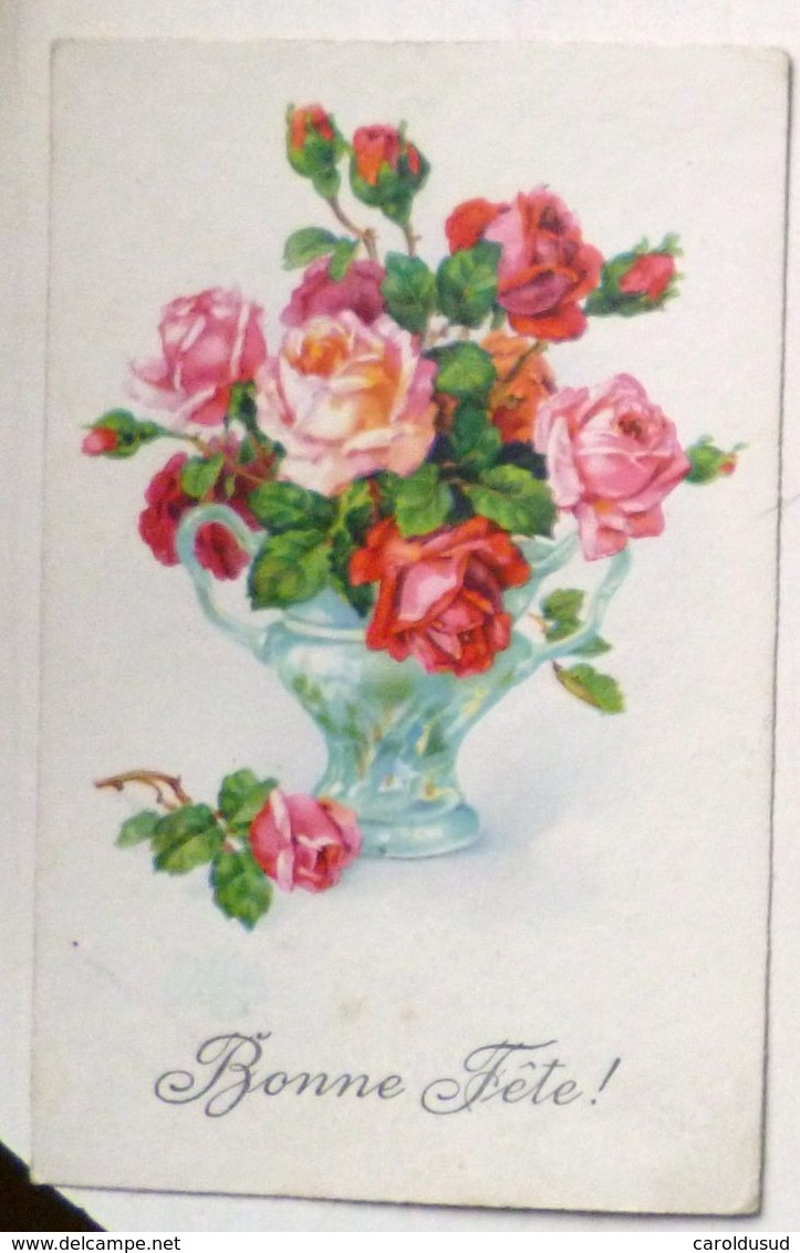 CPA Lot 8x Litho Illustrateur Divers 5x KLEIN BOUQUET ART Rose Roses Dans Vase En Verre Transparent - Collections & Lots