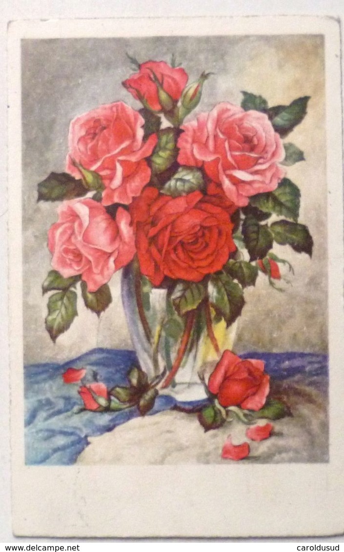 CPA Lot 8x Litho Illustrateur Divers 5x KLEIN BOUQUET ART Rose Roses Dans Vase En Verre Transparent - Colecciones Y Lotes