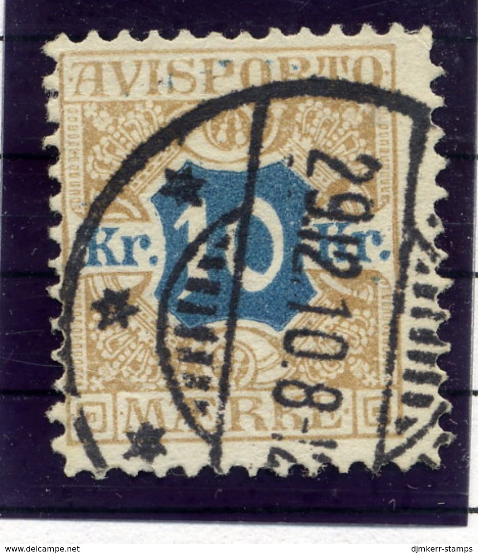 DENMARK 1907 Avisporto (newspaper Accounting Stamps) 10 Kr.  Used.  Michel 10 - Gebraucht