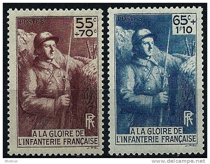 FR YT 386 & 387  "A La Gloire De L'Infanterie " 1938 Neuf* - Unused Stamps