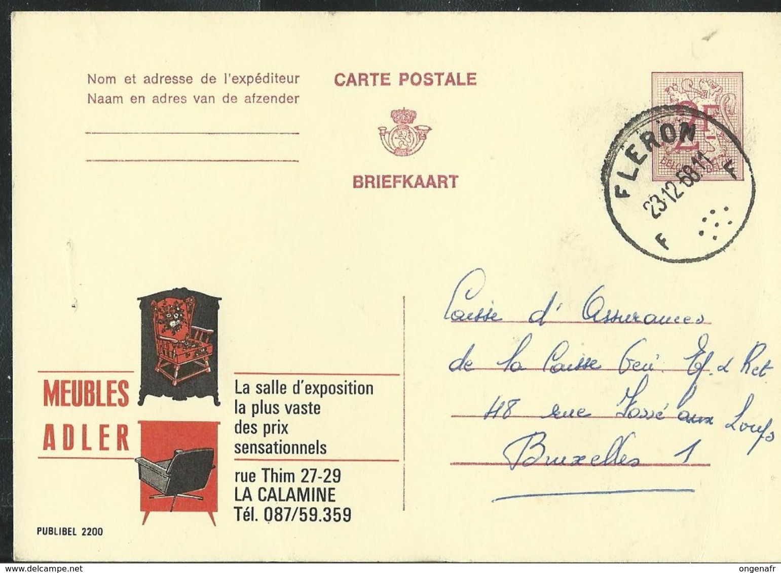 Publibel Obl. N° 2200 ( Meubles ADLER - La Calamine)  Obl.  Fléron 23/12/68 - Publibels