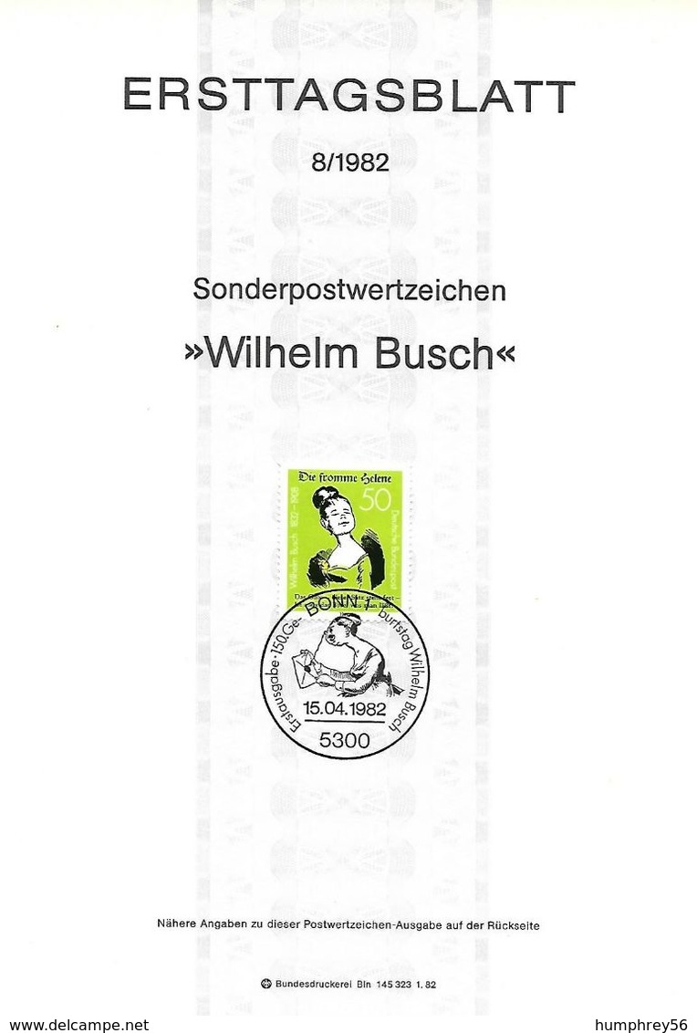 1982 - DEUTSCHLAND - FDS ETB 8/1982 [Wilhelm Busch] - Michel 1129 + BONN 1 - 1981-1990