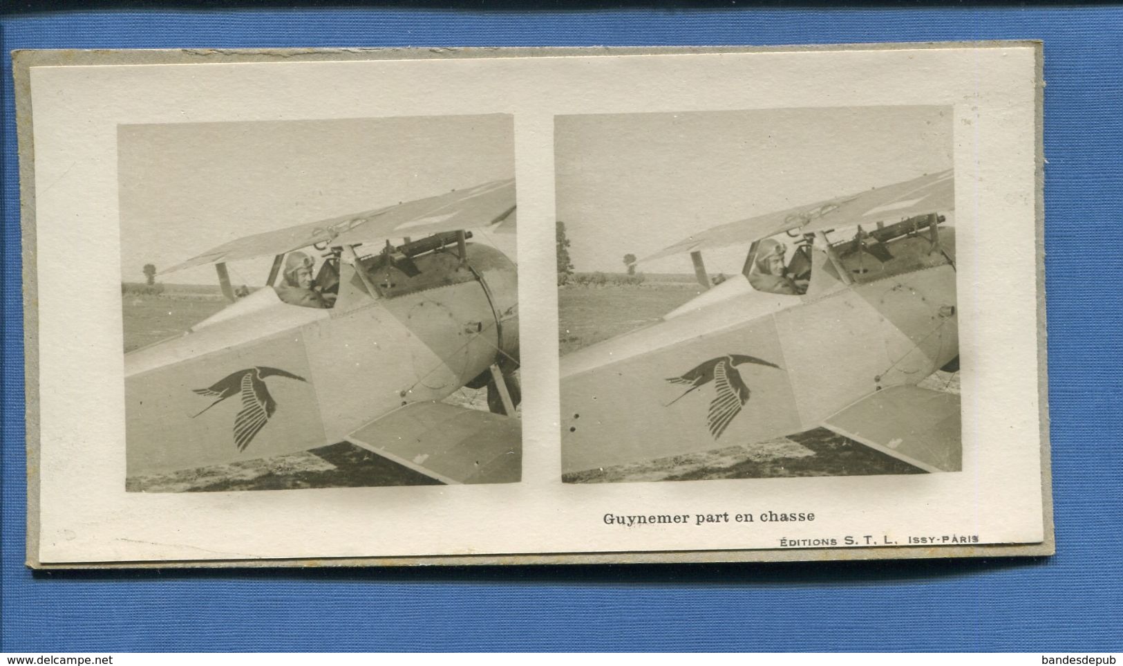 Carte Photo Stereo Guerre 14-18 Aviation Avion Aviateur Guynemer Part En Chasse Editions S.T.L Issy Paris - War 1914-18