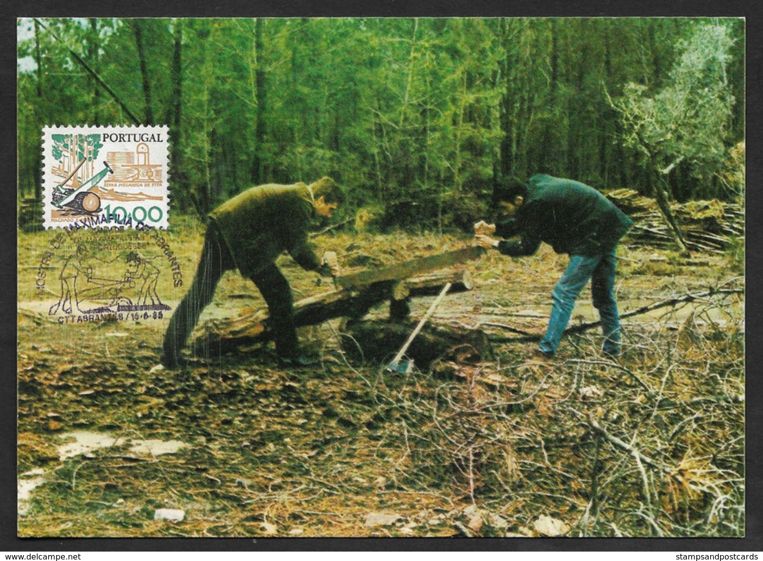 Portugal Abattage Des Arbres Avec  Scie Et  Hache Menuiserie Carte Maximum 1985 Tree Cut Saw And Ax  Carpentry Maxicard - Trees