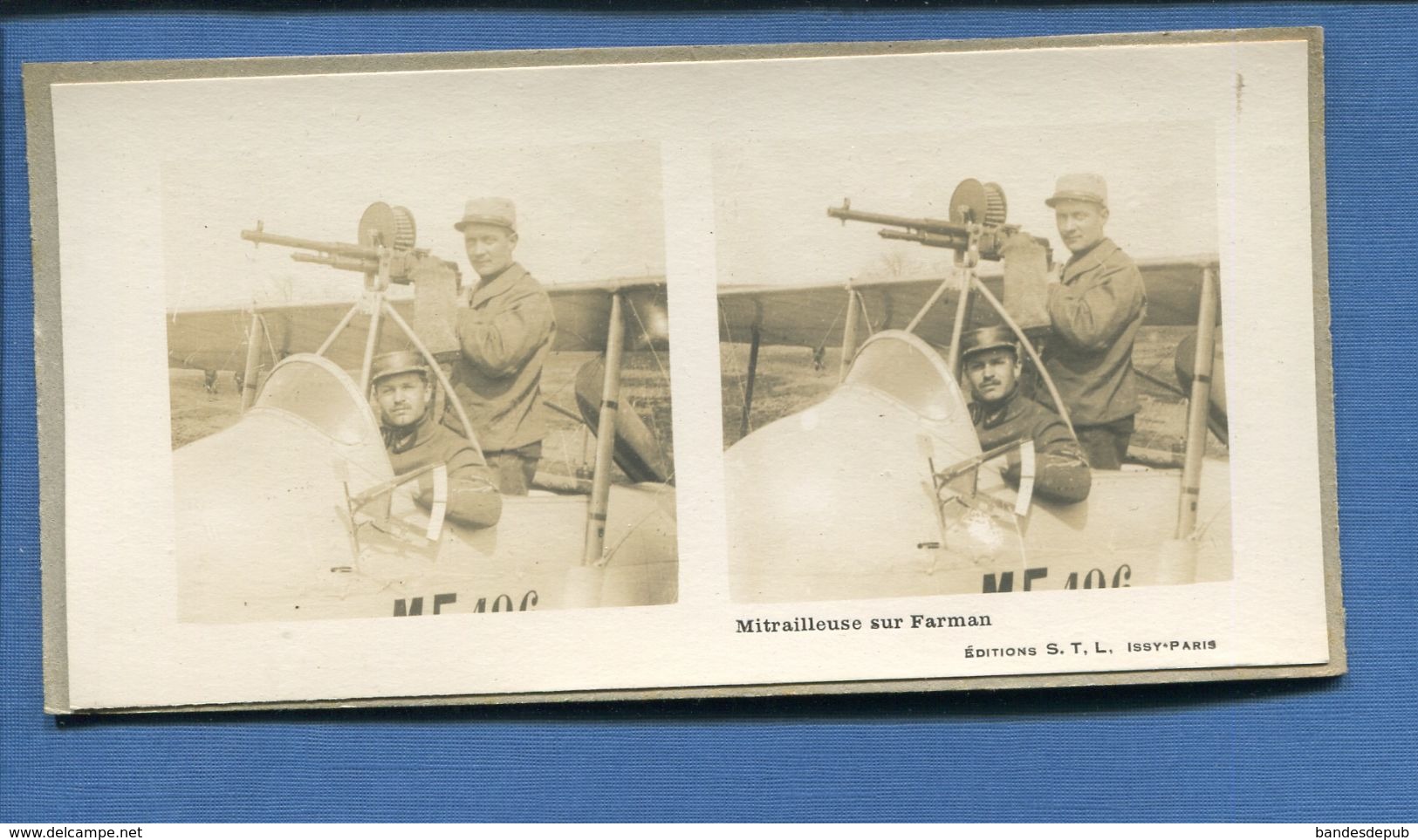 Carte Photo Stereo Guerre 14-18 Aviation Avion Aviateur Mitrailleuse Farman Editions S.T.L Issy Paris - War 1914-18