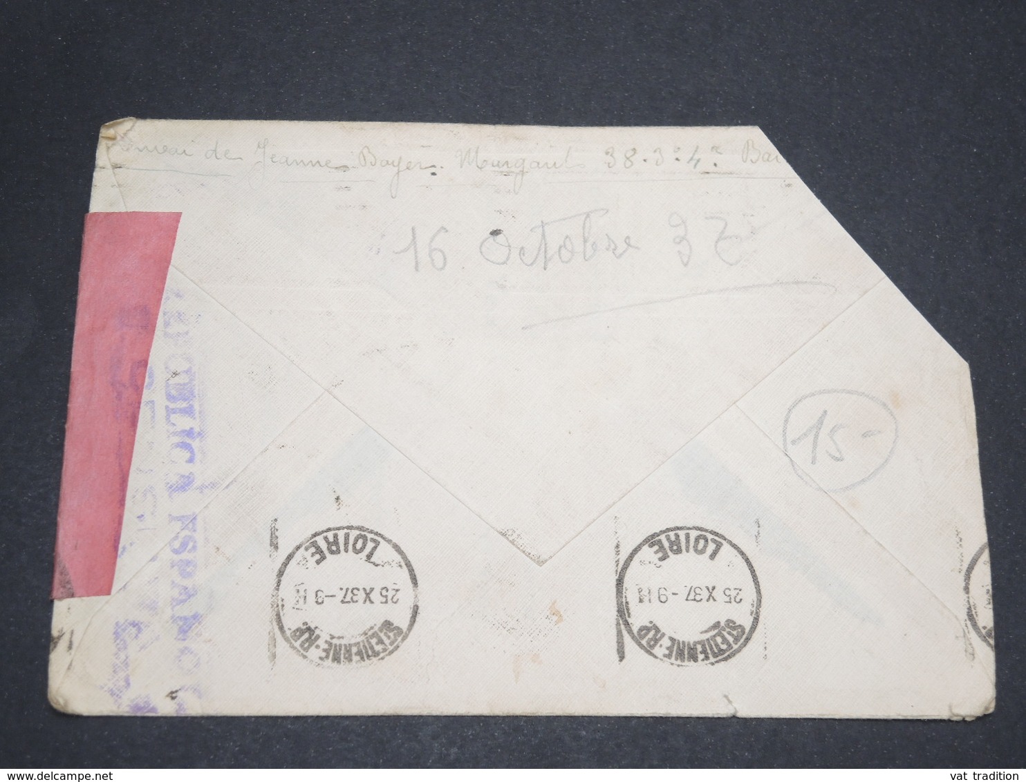 ESPAGNE - Enveloppe ( Avec Manque ) De Barcelone Pour La France En 1937 , Censure De Barcelone - L 13913 - Marcas De Censura Republicana