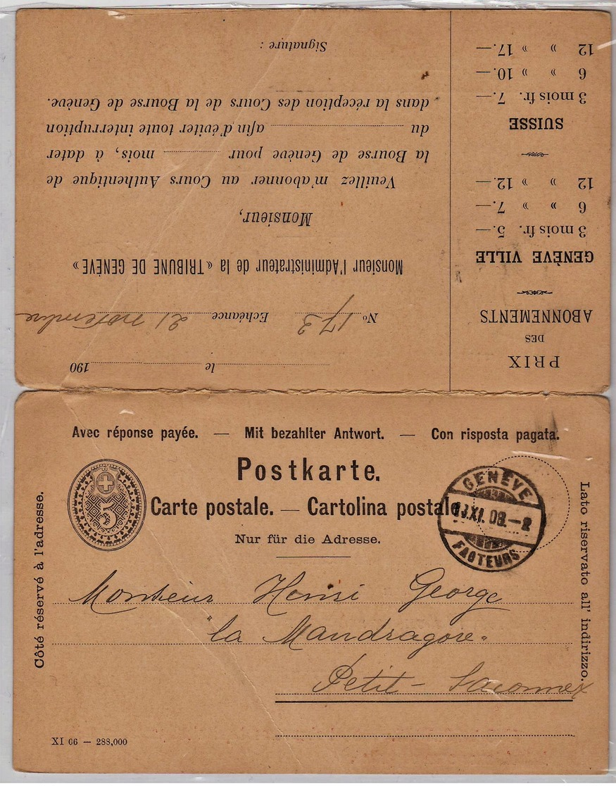 R6. Suisse. Postal Stationary, Entero Postal Con Respuesta De Iniciativa Privada. Periódico. Newspaper - Ganzsachen