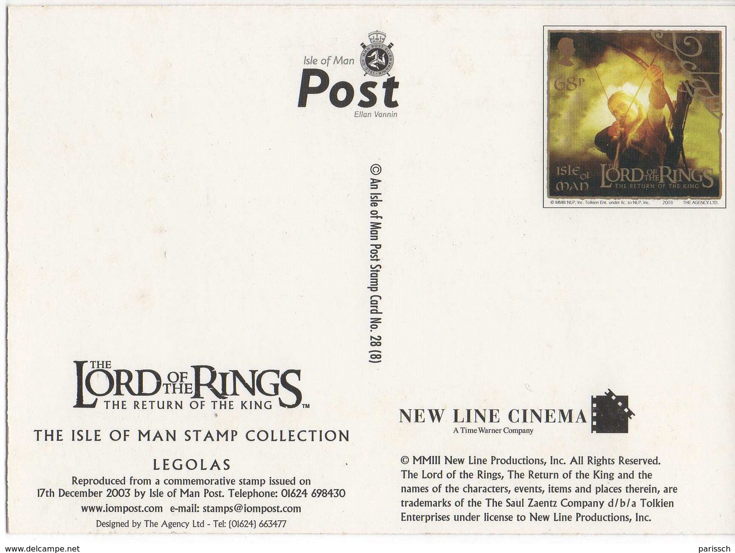 ENTIER POSTAL ILE DE MAN - SEIGNEUR DES ANNEAUX - LORD OF THE RINGS 2003 - LEGOLAS - ARC - Cinema