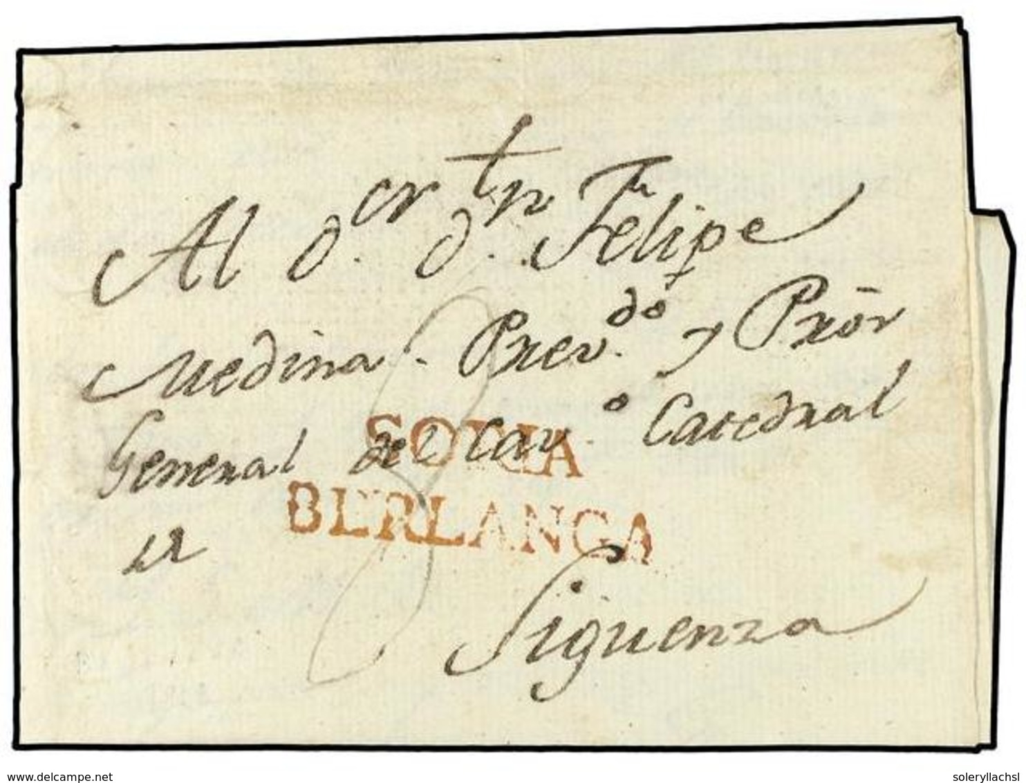 5 ESPAÑA: PREFILATELIA. 1802. BERLANGA A SIGUENZA. Marca <B>SORIA/BERLANGA.</B> Extraordinariamente Rara Y No Reseñada. - Altri & Non Classificati