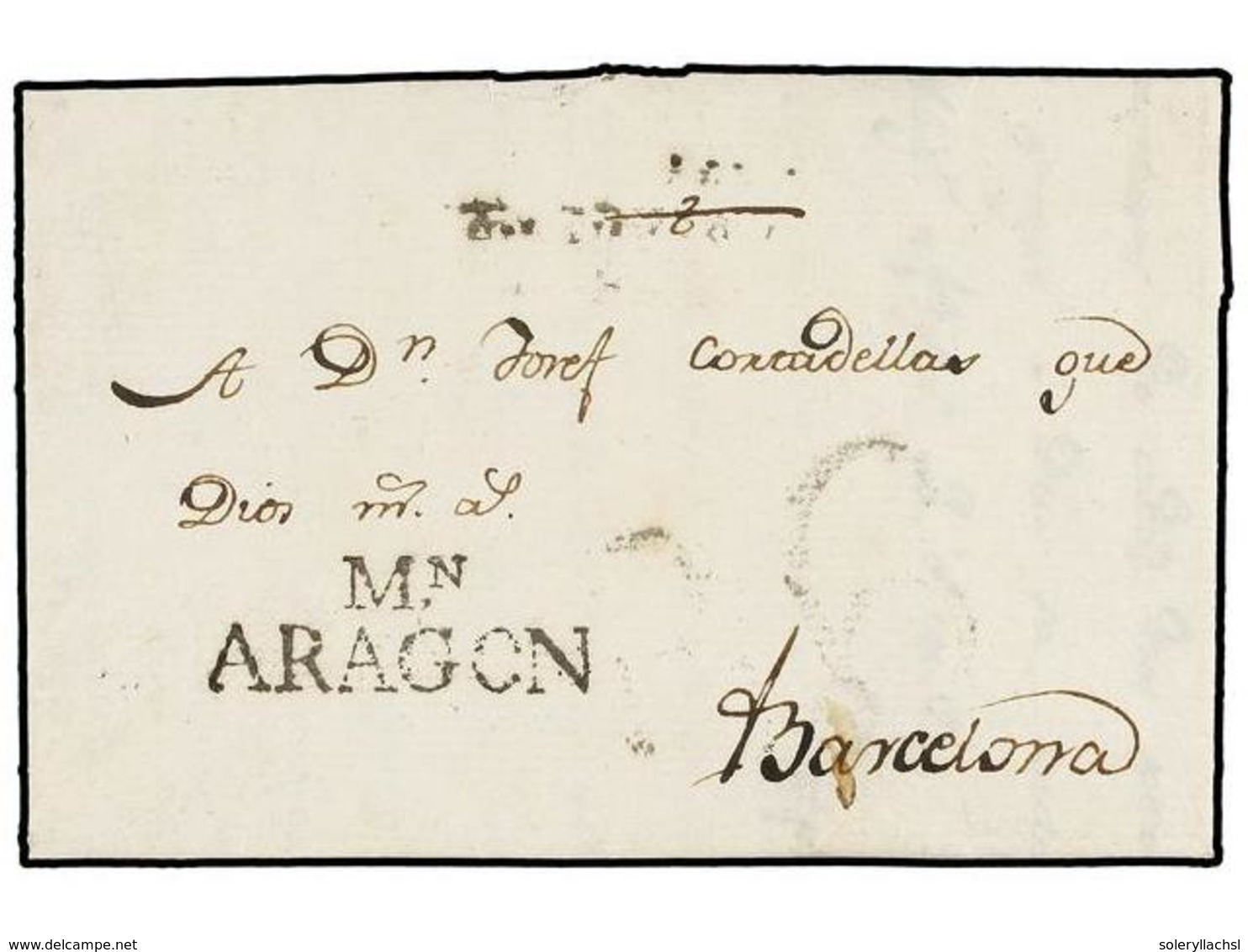 8 ESPAÑA: PREFILATELIA. 1800. MONZÓN A CALAF. Marca <B>MN/ARAGÓN</B> (nº 3). LUJO. - Altri & Non Classificati