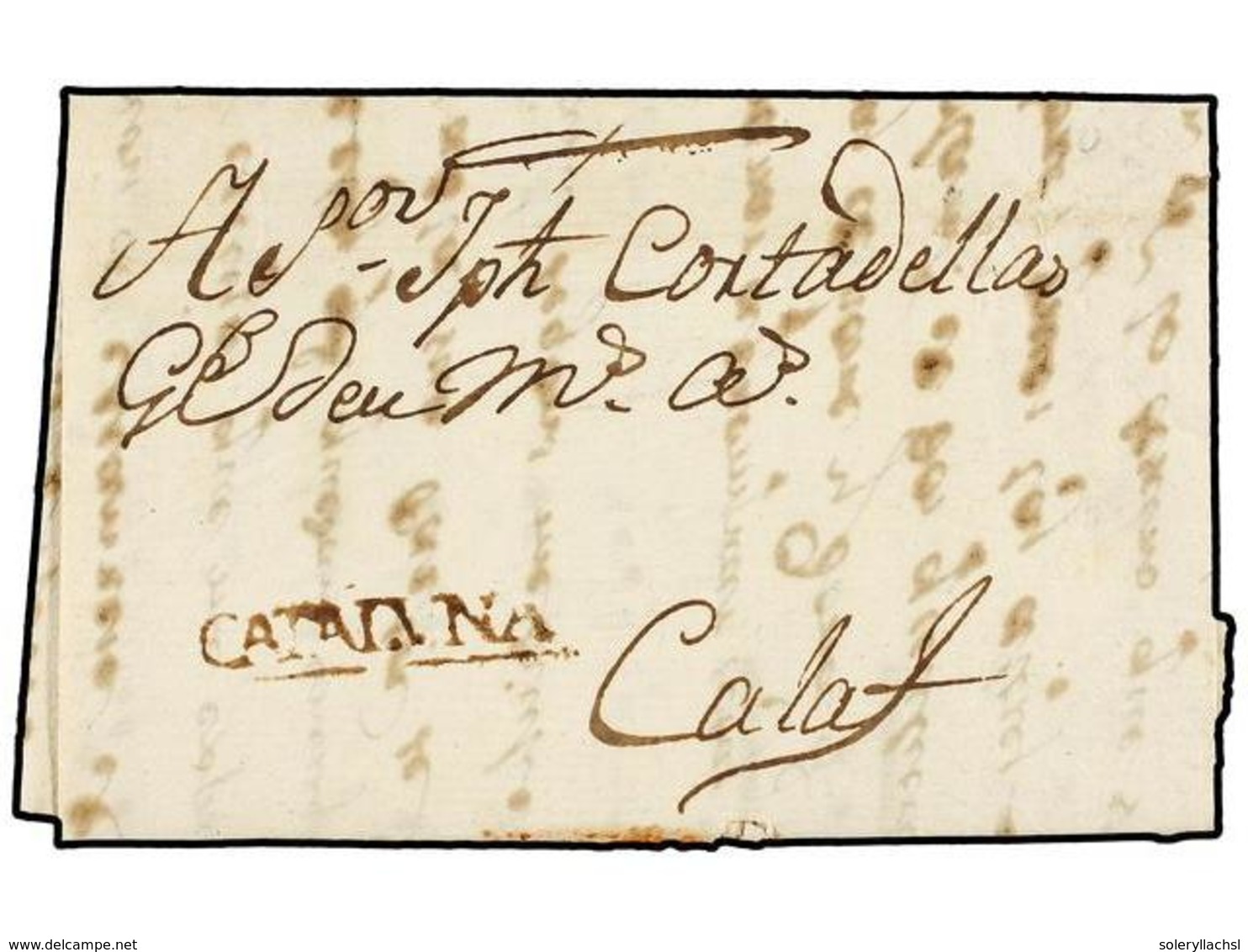 20 ESPAÑA: PREFILATELIA. 1790. BERGA A CALAF. Marca<B> CATALUÑA </B>(nº 3) En Tinta De Escribir. RARA. - Otros & Sin Clasificación