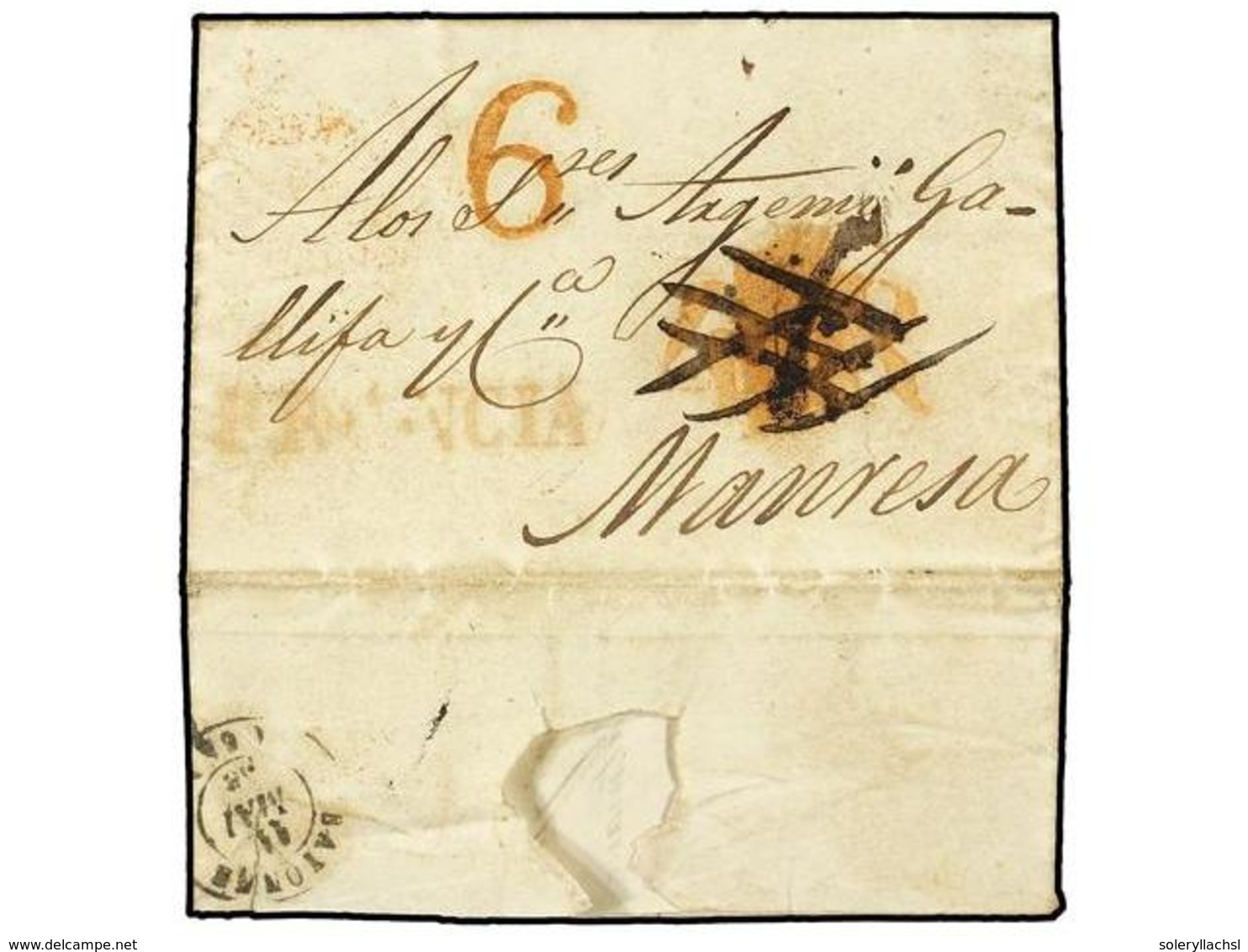 30 ESPAÑA: PREFILATELIA. 1845. BARCELONA A MANRESA. Carta Fechada En Barcelona (11-Mayo), Puesta Al Correo En Bayona (fe - Other & Unclassified