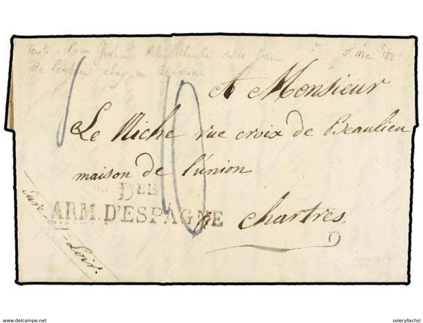 49 ESPAÑA: PREFILATELIA. (1826 Ca.). <B>EJÉRCITOS FRANCESES.</B> Carta Completa Sin Fecha Ni Lugar De Origen (con Toda P - Altri & Non Classificati