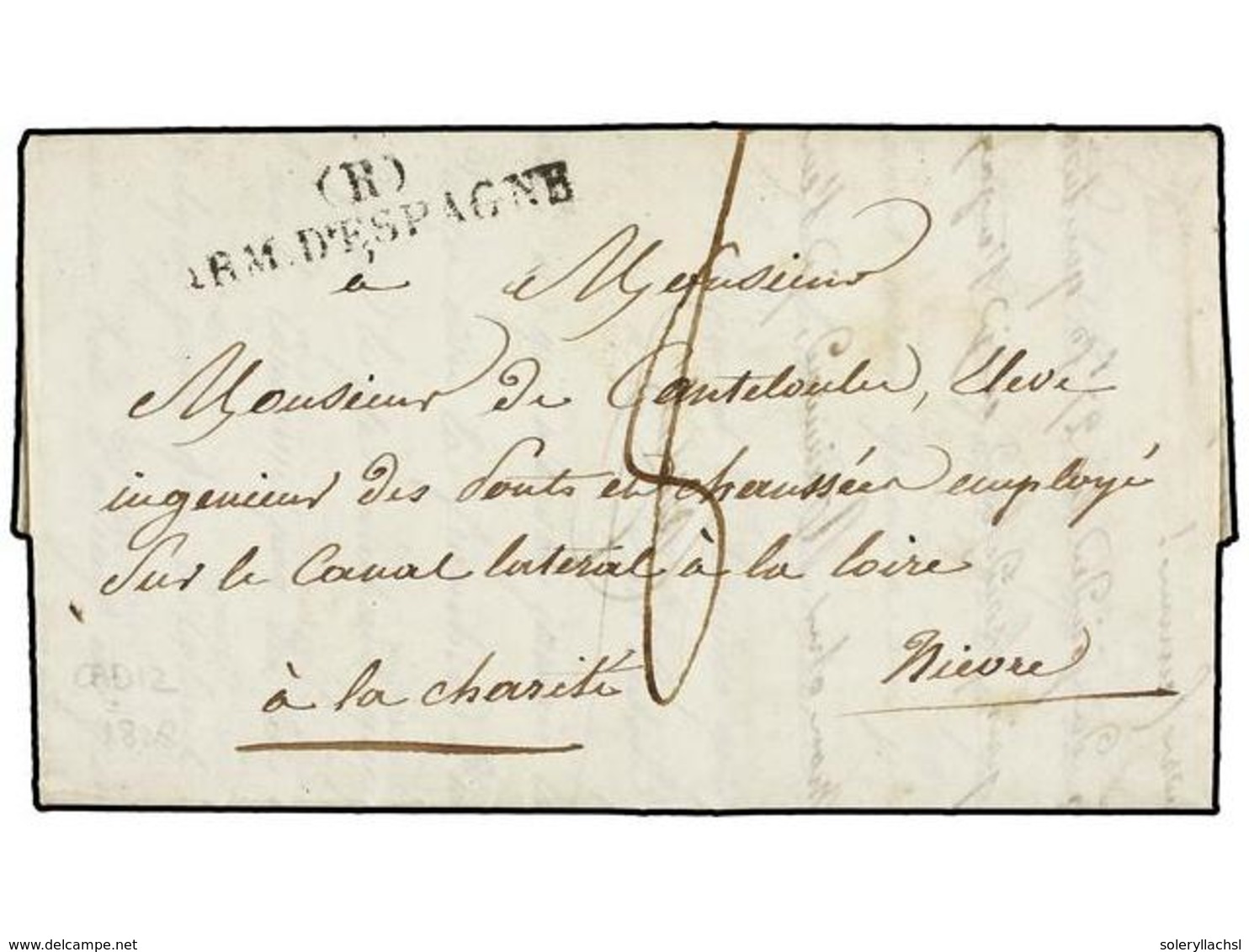 51 ESPAÑA: PREFILATELIA. 1828 (11 Julio). <B>EJÉRCITOS FRANCESES. </B>CÁDIZ A FRANCIA. Marca <B>(R)/ARM. D'ESPAGNE</B>.  - Other & Unclassified