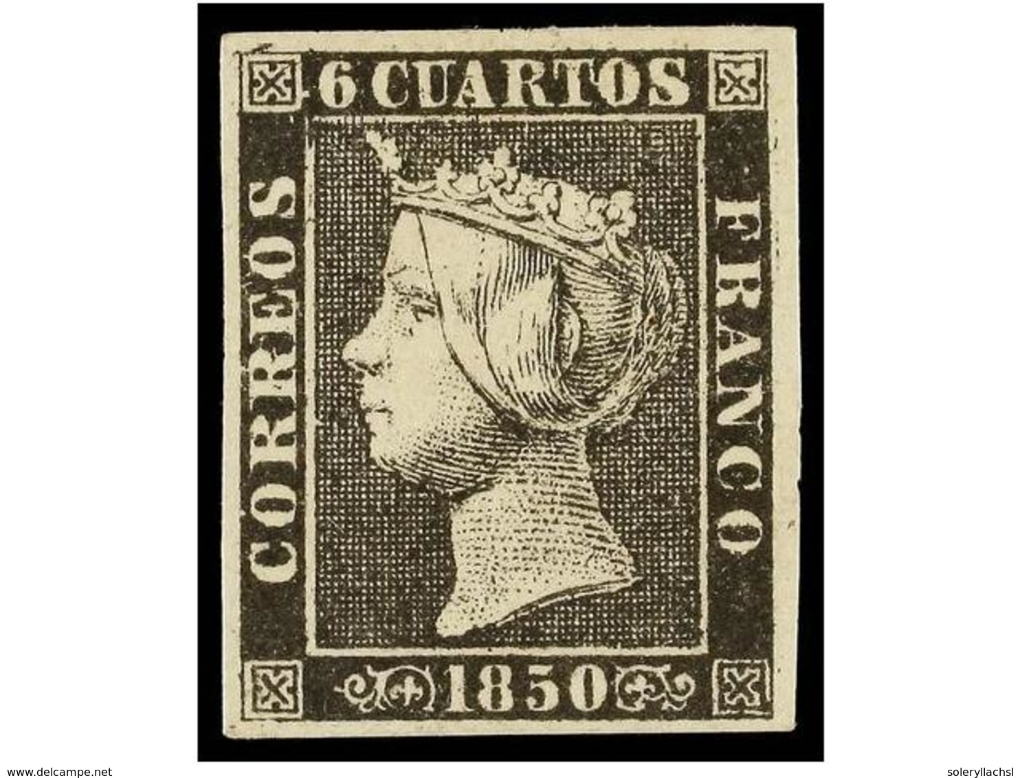 69 * ESPAÑA. Ed.1A. <B>6 Cuartos</B> Negro, Pl. II. Márgenes Enormes. PIEZA DE LUJO. Cert. CEM. Cat. 610€. - Autres & Non Classés