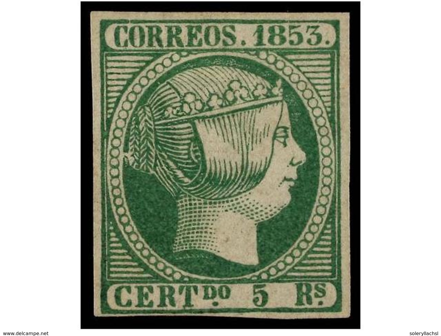 128 (*) ESPAÑA. Ed.20. <B>5 Reales</B> Verde. Color Excepcional. MAGNÍFICO EJEMPLAR. Cert. COMEX. Cat. 3.200€. - Autres & Non Classés