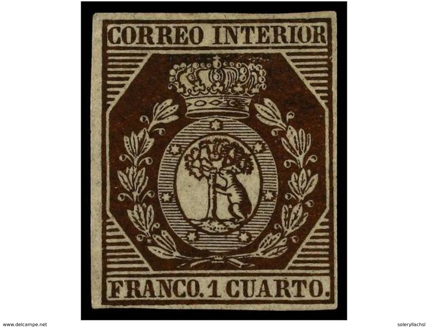 131 (*) ESPAÑA. Ed.22. <B>1 Cuarto</B> Bronce Dorado. Excelente Color, Márgenes Completos. MAGNÍFICO EJEMPLAR. Cert. COM - Autres & Non Classés