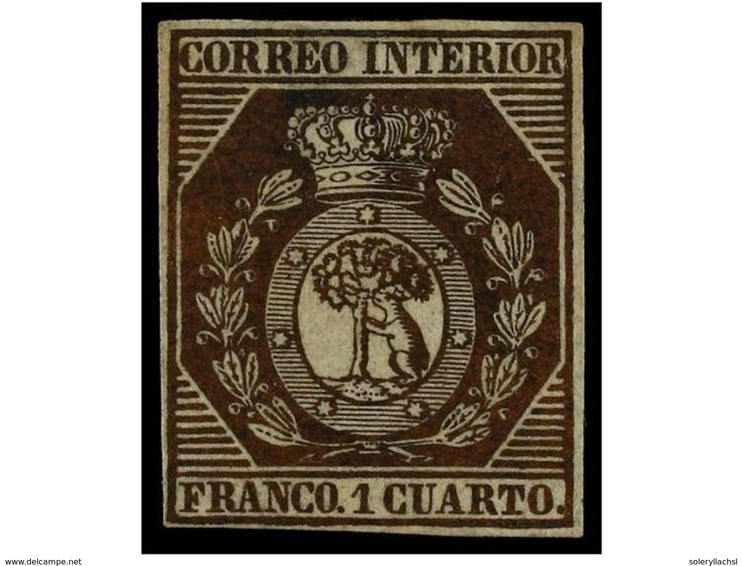 132 (*) ESPAÑA. Ed.22. <B>1 Cuarto</B> Bronce Dorado. Muy Bonito Ejemplar, Buen Color Y Márgenes Completos. Cert. COMEX. - Autres & Non Classés