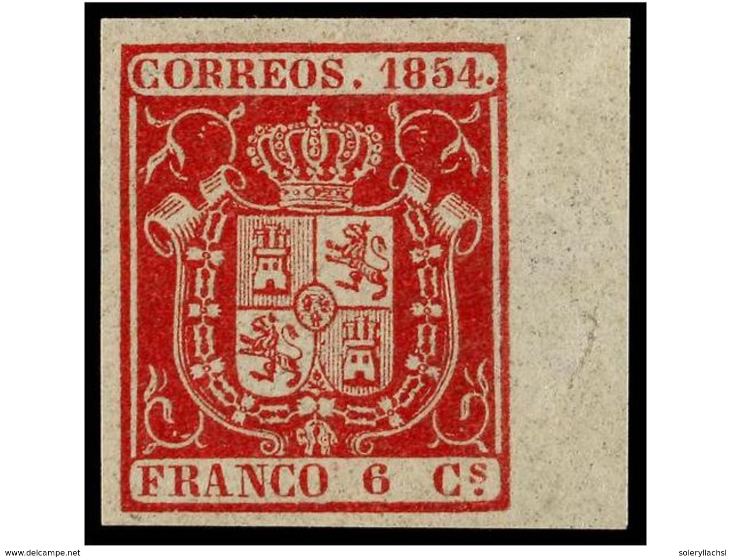 136 ** ESPAÑA. Ed.24. <B>6 Cuartos</B> Carmín. Color Muy Fresco. Esquina De Pliego. LUJO. Cert. COMEX. Cat. 460€. - Autres & Non Classés