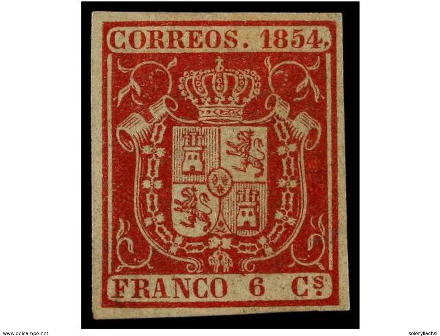 137 * ESPAÑA. Ed.24. <B>6 Cuartos</B> Carmín. PIEZA DE LUJO. Cert. EXFIMA (1977). Cat. 460€. - Autres & Non Classés