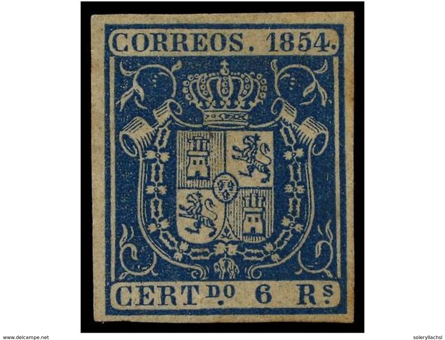 145 (*) ESPAÑA. Ed.27. <B>6 Reales</B> Azul. PIEZA DE LUJO. Cert. COMEX. Cat. 3.670€. - Autres & Non Classés