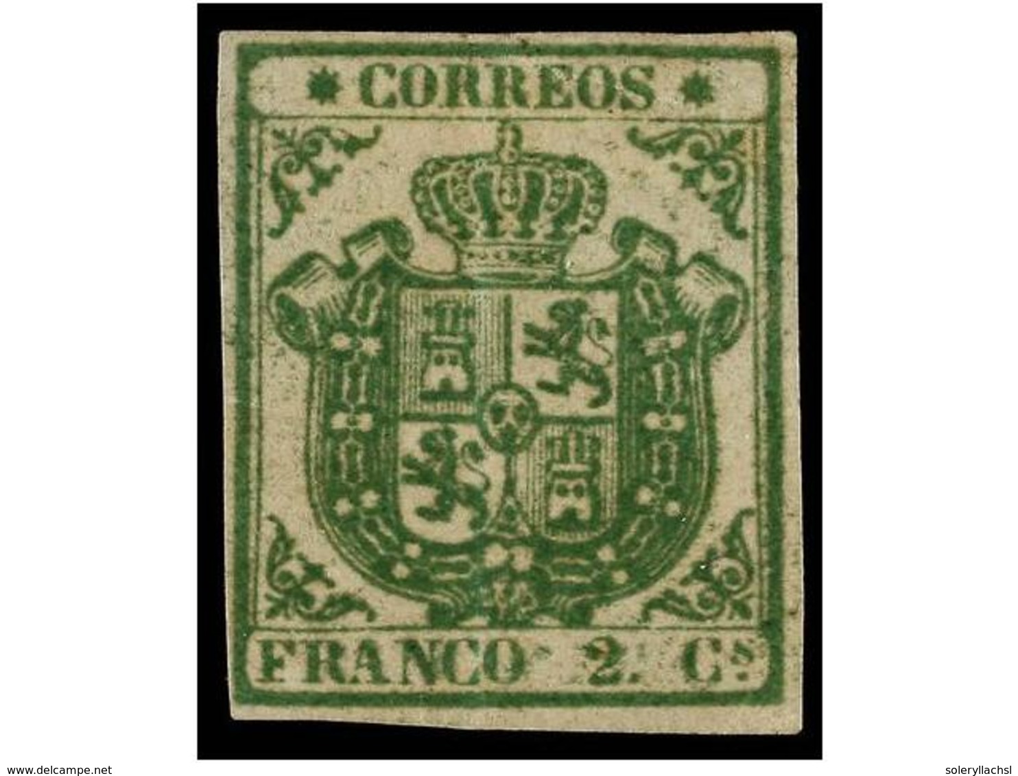 150 (*) ESPAÑA. Ed.32. <B>2 Cts.</B> Verde. MAGNÍFICO EJEMPLAR. Cert. COMEX. Cat. 2.850€. - Autres & Non Classés