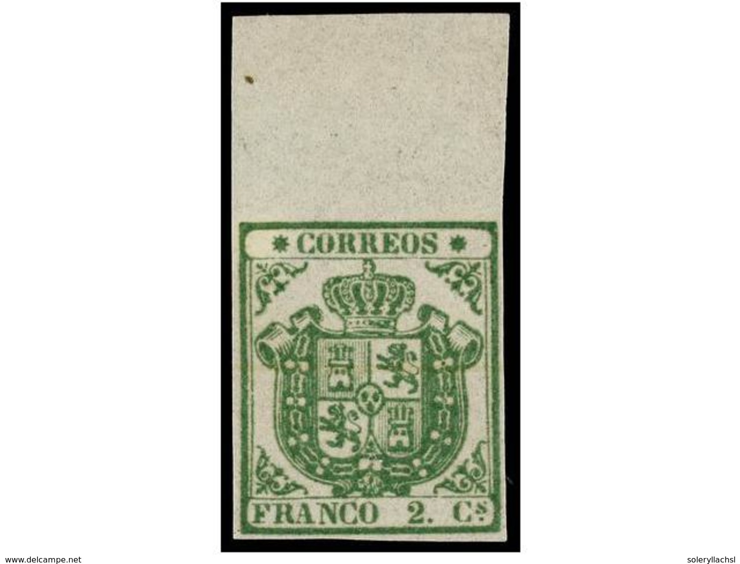 152 (*) ESPAÑA. Ed.32M. <B>2 Cuartos</B> Verde, Borde Superior De Hoja, Sello Procedente De La Hoja <B>MUESTRA</B> Con L - Autres & Non Classés