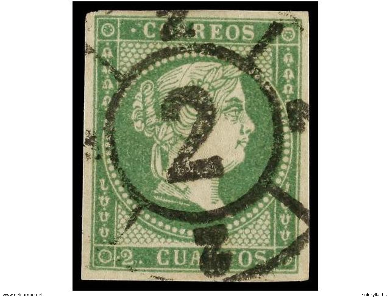 175 ° ESPAÑA. Ed.47. <B>2 Cuartos</B> Verde, Mat. <B>R.C. 2</B> De BARCELONA. LUJO. Cat. 59€. - Autres & Non Classés