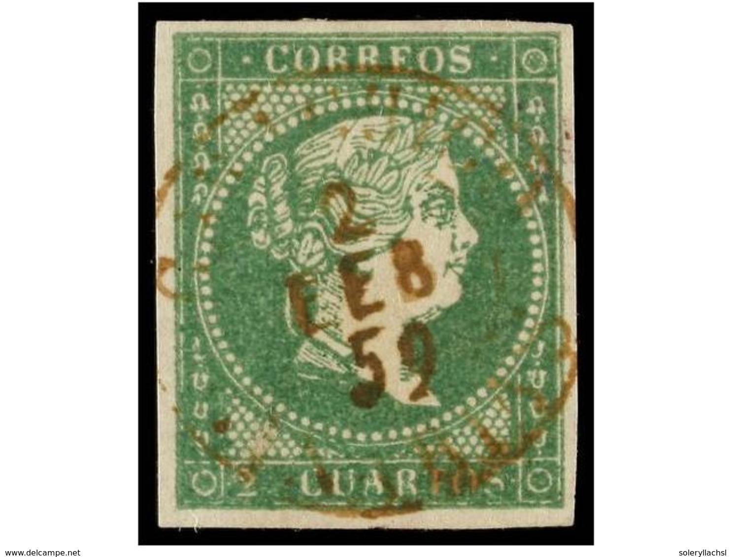 176 ° ESPAÑA. Ed.47. <B>2 Cuartos</B> Verde, Mat. Fechador De<B> GARRACHICO/CANARIAS</B> Muy Gastado Con La Fecha Manusc - Autres & Non Classés