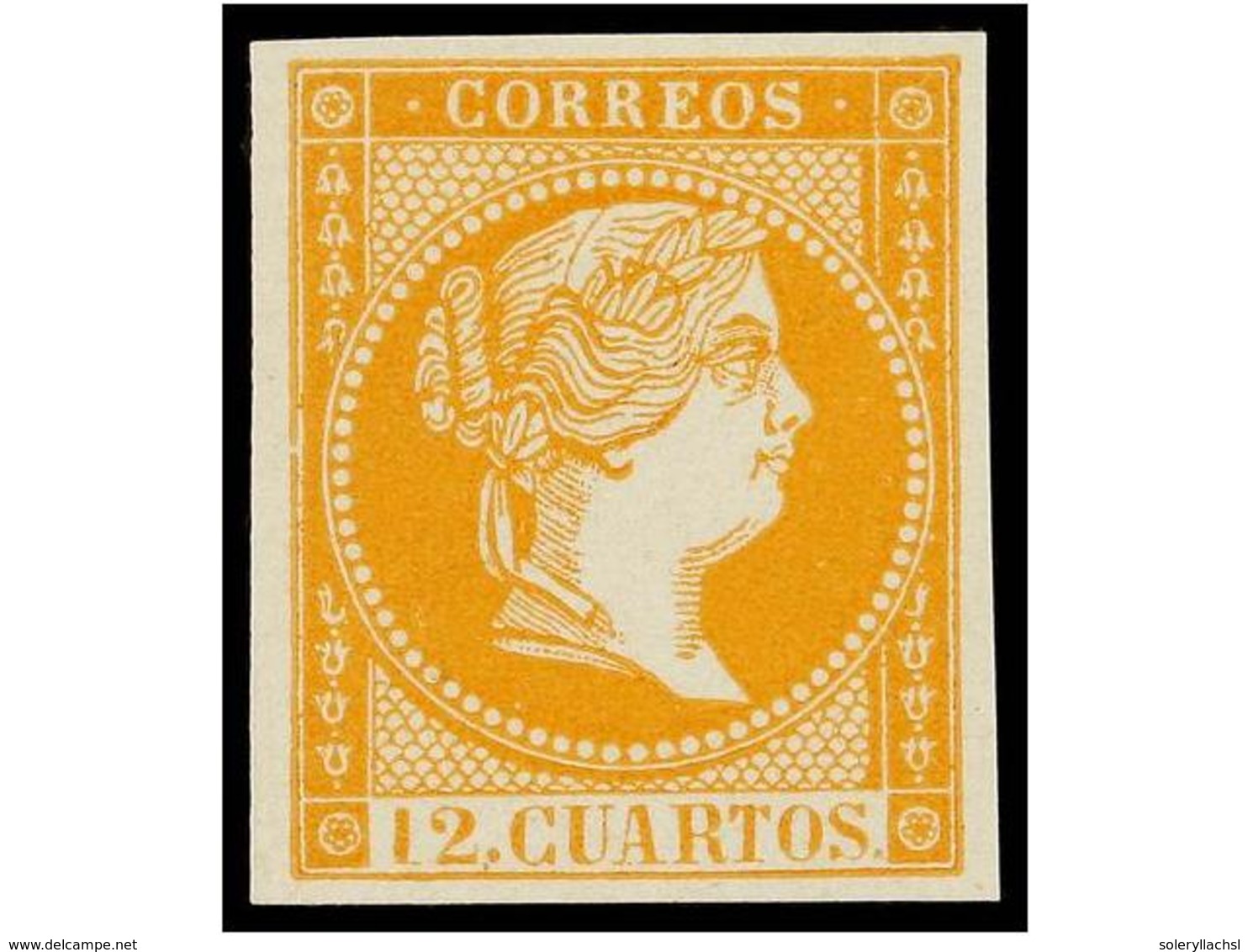 187 * ESPAÑA. Ed.NE 1. <B>NO EMITIDO. 12 Cuartos</B> Naranja. LUJO. Cat. 215€. - Autres & Non Classés