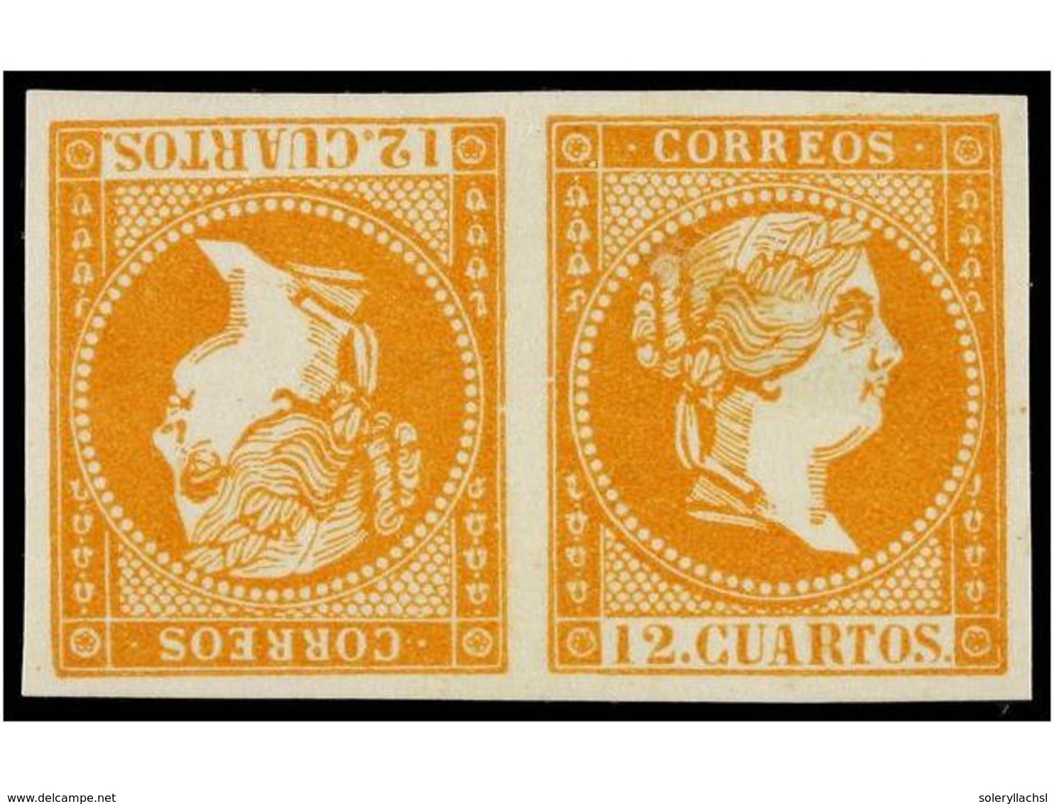 188 ** ESPAÑA. Ed.NE 1e. <B>NO EMITIDO. 12 Cuartos</B> Amarillo Naranja, Segunda Tirada. Pareja <B>CAPICUA</B> (sólo Exi - Autres & Non Classés