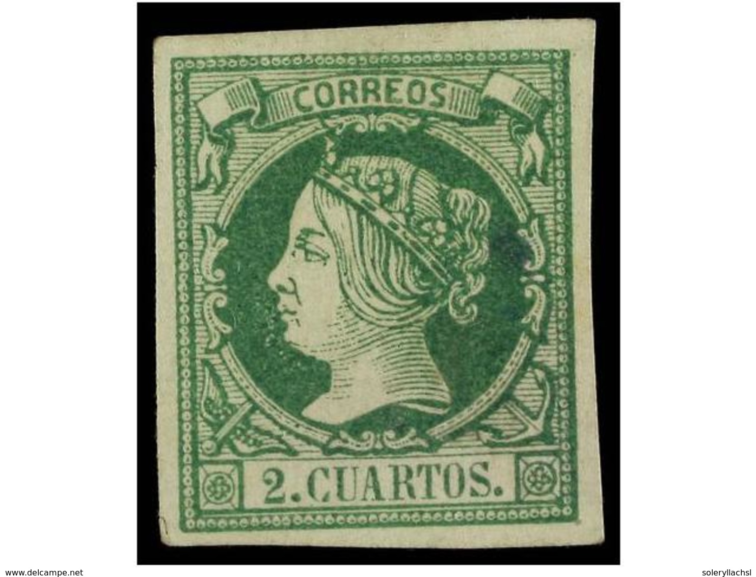 189 * ESPAÑA. Ed.51. <B>2 Cuartos </B>verde. PIEZA DE LUJO. Cert. GRAUS. Cat. 475€. - Autres & Non Classés