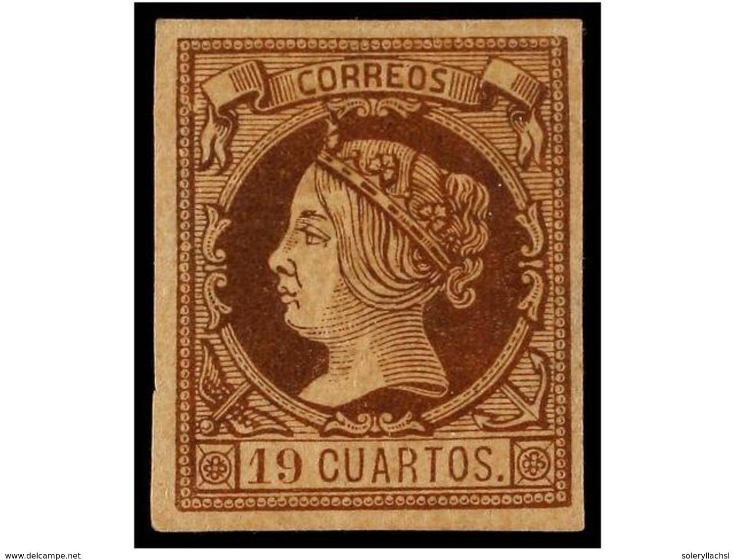 196 * ESPAÑA. Ed.54. <B>19 Cuartos</B> Castaño S. Anteado. Color Excepcional. PIEZA DE LUJO. Cert. CEM. Cat. 3.875€. - Autres & Non Classés