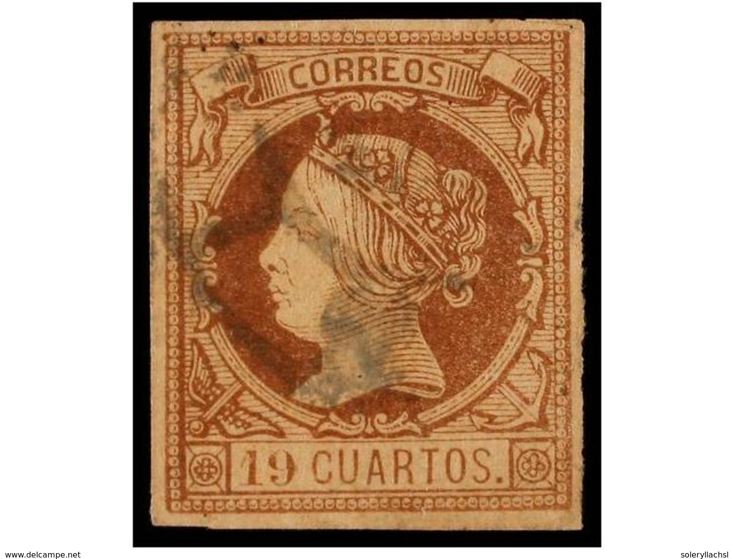 197 ° ESPAÑA. Ed.54. <B>19 Cuartos</B> Castaño. Magnífico Ejemplar. Mat. Limpio. Cert. COMEX. Cat. 2.065€. - Autres & Non Classés