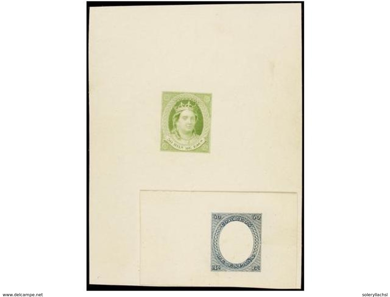 266 ESPAÑA. 1867. <B>PRUEBA DE PUNZÓN. 50 Mils.</B> Verde Amarillo, Al Dorso Sello Ovalado <B>DIRECCIÓN DE RENTAS ESTANC - Sonstige & Ohne Zuordnung