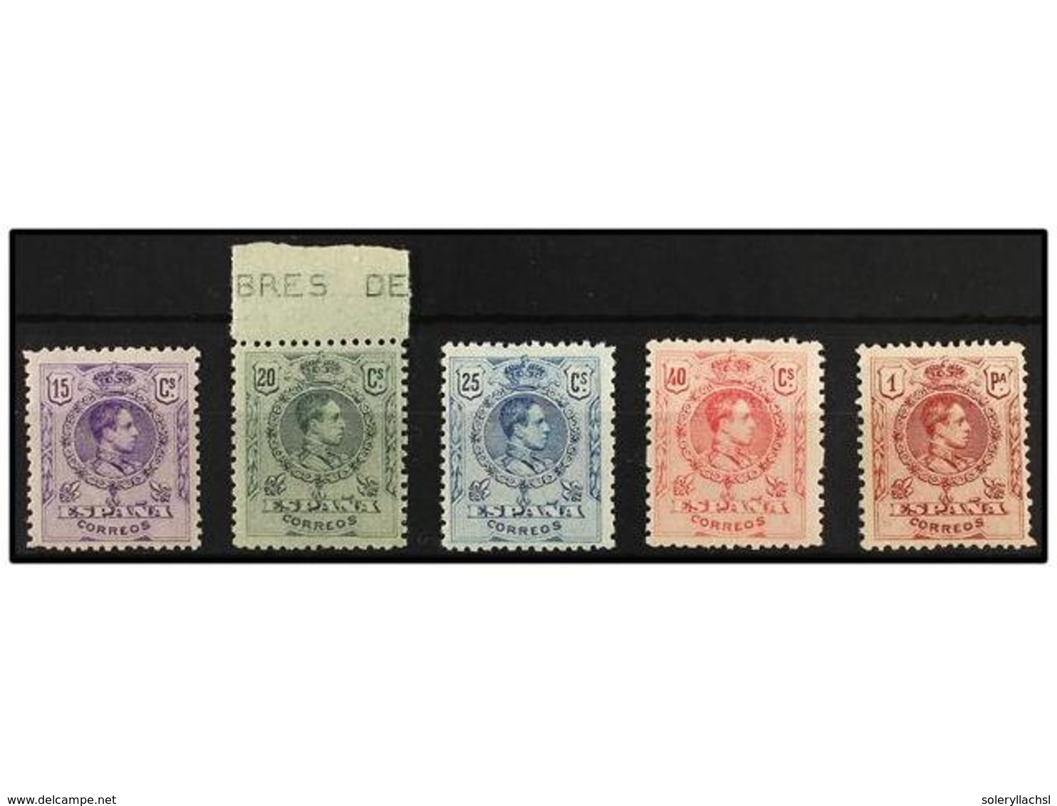 407 ** ESPAÑA. Ed.270, 272, 274, 276, 278. <B>15 Cts.</B> Violeta, <B>20 Cts.</B> Verde, <B>25 Cts.</B> Azul, <B>40 Cts. - Autres & Non Classés