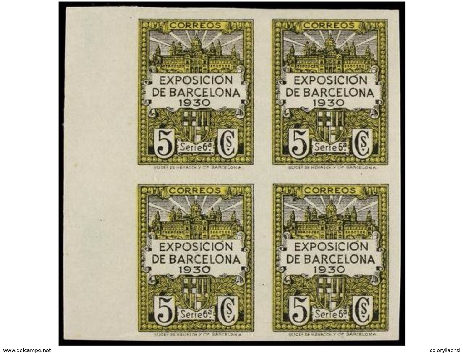 759 ** ESPAÑA: AYUNTAMIENTO DE BARCELONA. Ed.1/6. SERIE COMPLETA En Bloques De Cuatro <B>SIN DENTAR. </B>LUJO. Cat. 292€ - Autres & Non Classés