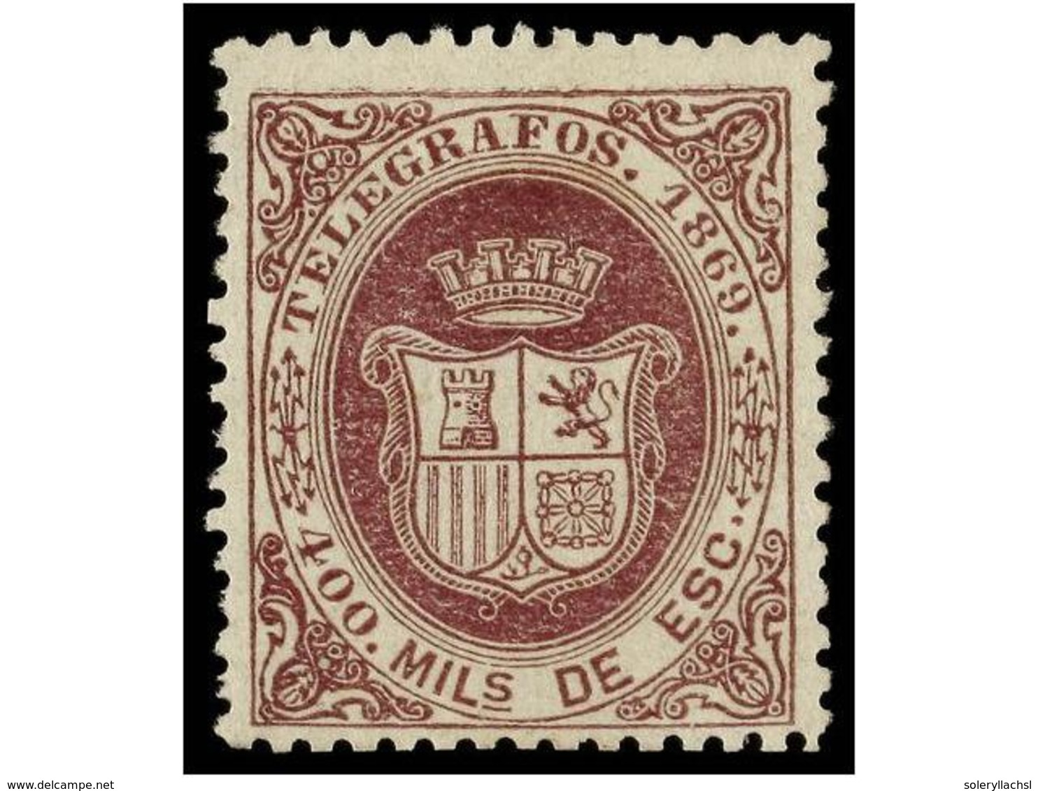 803 (*) ESPAÑA: TELEGRAFOS. Ed.30. <B>400 Mils.</B> Violeta, Dentado Levemente Retocado. Cat. 240€. - Autres & Non Classés