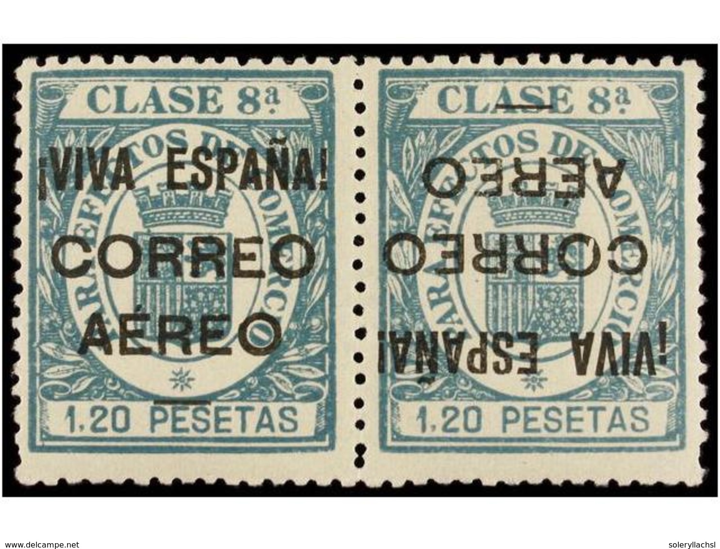 845 ** ESPAÑA E. LOCALES PATRIOTICAS. Ed.63hphi. <B>1,20 Pts.</B> Verde. Pareja <B>SOBRECARGA CAPICÚA.</B> Cat. 182€. - Autres & Non Classés