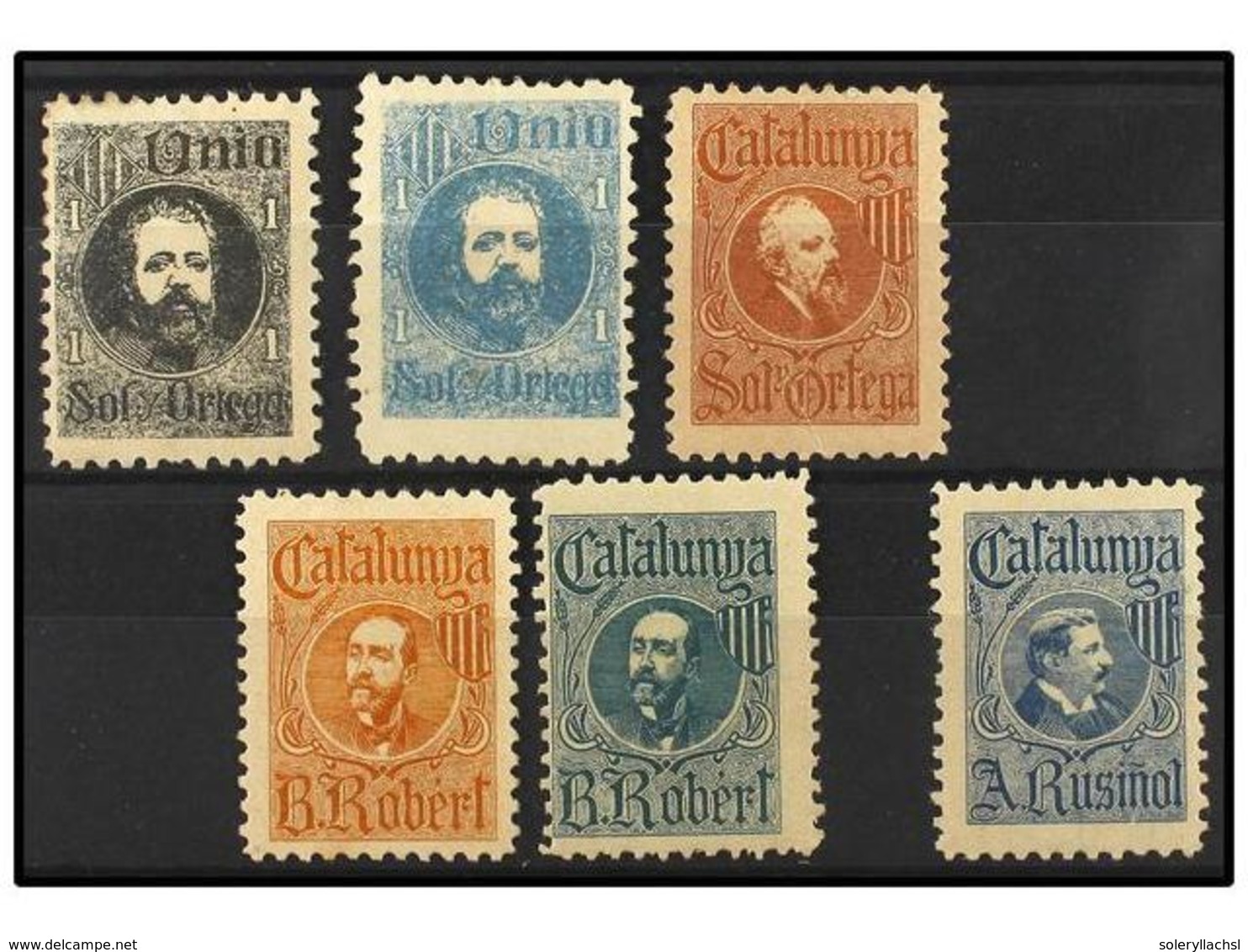 866 * ESPAÑA: VIÑETAS. 1899. <B>REGIONALISTAS. CATALANS ILUSTRES. </B>Conjunto De 6 Sellos. (Nathan 39, 40, 41, 42). - Autres & Non Classés