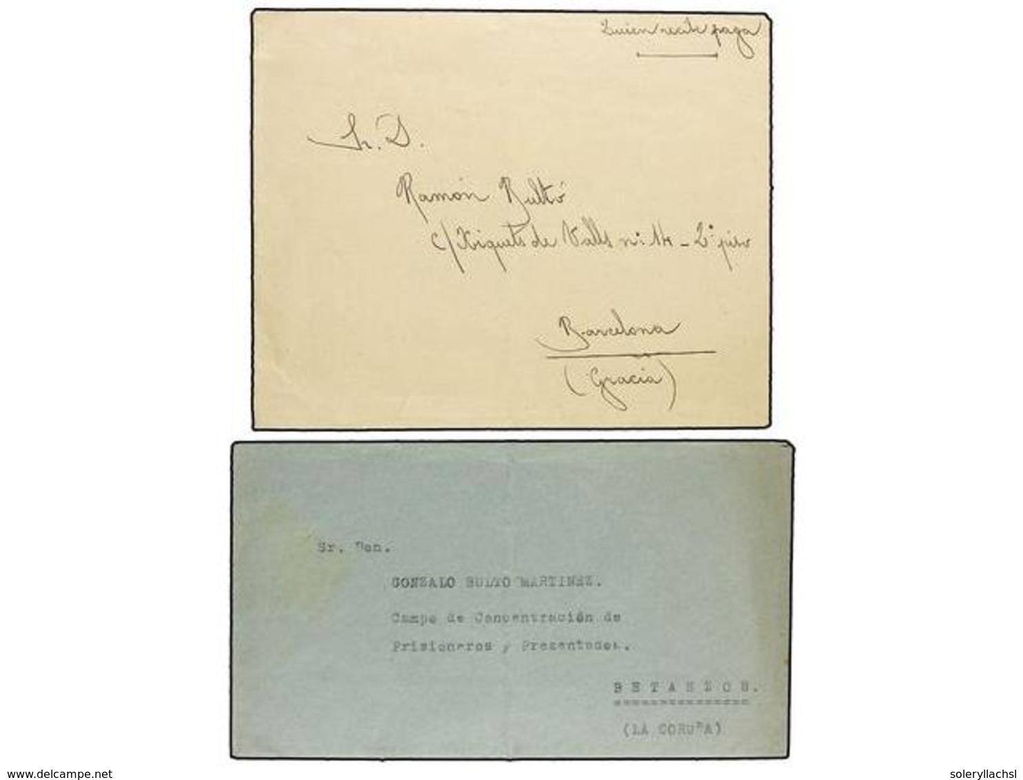 907 ESPAÑA GUERRA CIVIL. 1939. DOS Cartas Salidas Y Llegadas Al <B>CAMPO DE CONCENTRACIÓN DE BETANZOS.</B> Circuladas Si - Autres & Non Classés