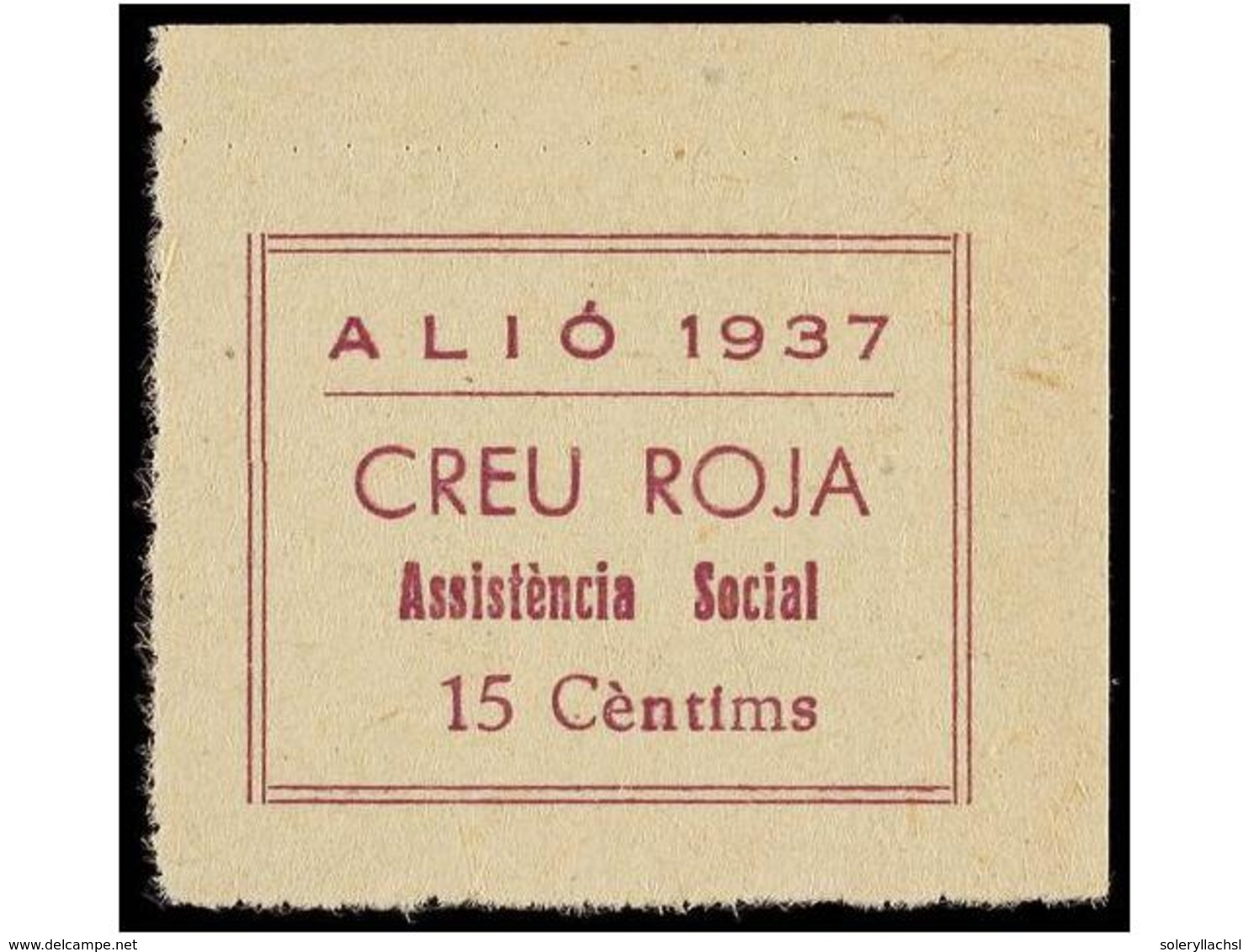 920 ESPAÑA GUERRA CIVIL. <B>ALIÓ. Creu Roja. Assistència Social. 15 Cts.</B> Lila. RARÍSIMA. Valor No Reseñado En Allepu - Autres & Non Classés