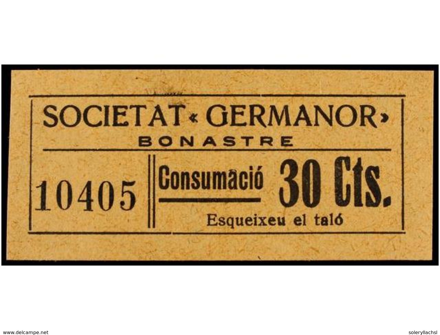 922 ESPAÑA GUERRA CIVIL. <B>BONASTRE. Societat 'GERMANOR'. 30 Cts.</B> Castaño Claro. No Reseñado. - Autres & Non Classés