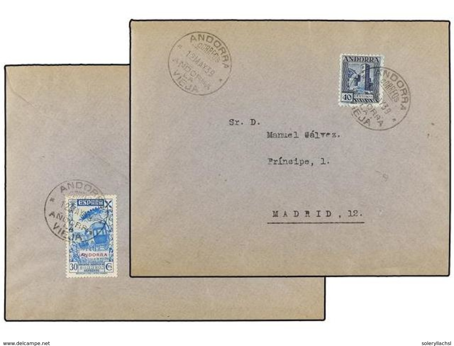 963 ANDORRA. Ed.22d + B3. 1931. ANDORRA A MADRID. <B>40 Cts.</B> Azul, Al Dorso Sello De Beneficencia De <B>30 Cts.</B>  - Autres & Non Classés