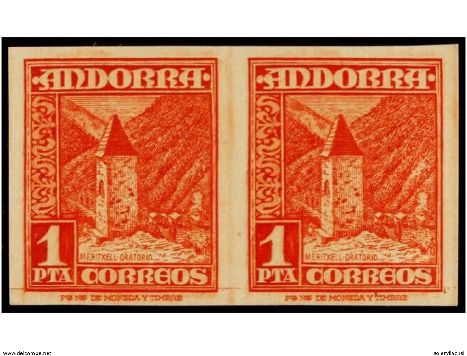 980 ** ANDORRA. Ed.54s (2). <B>1 Pta.</B> Bermellón. Pareja<B> SIN DENTAR. </B>LUJO. Cat. 650€. - Autres & Non Classés