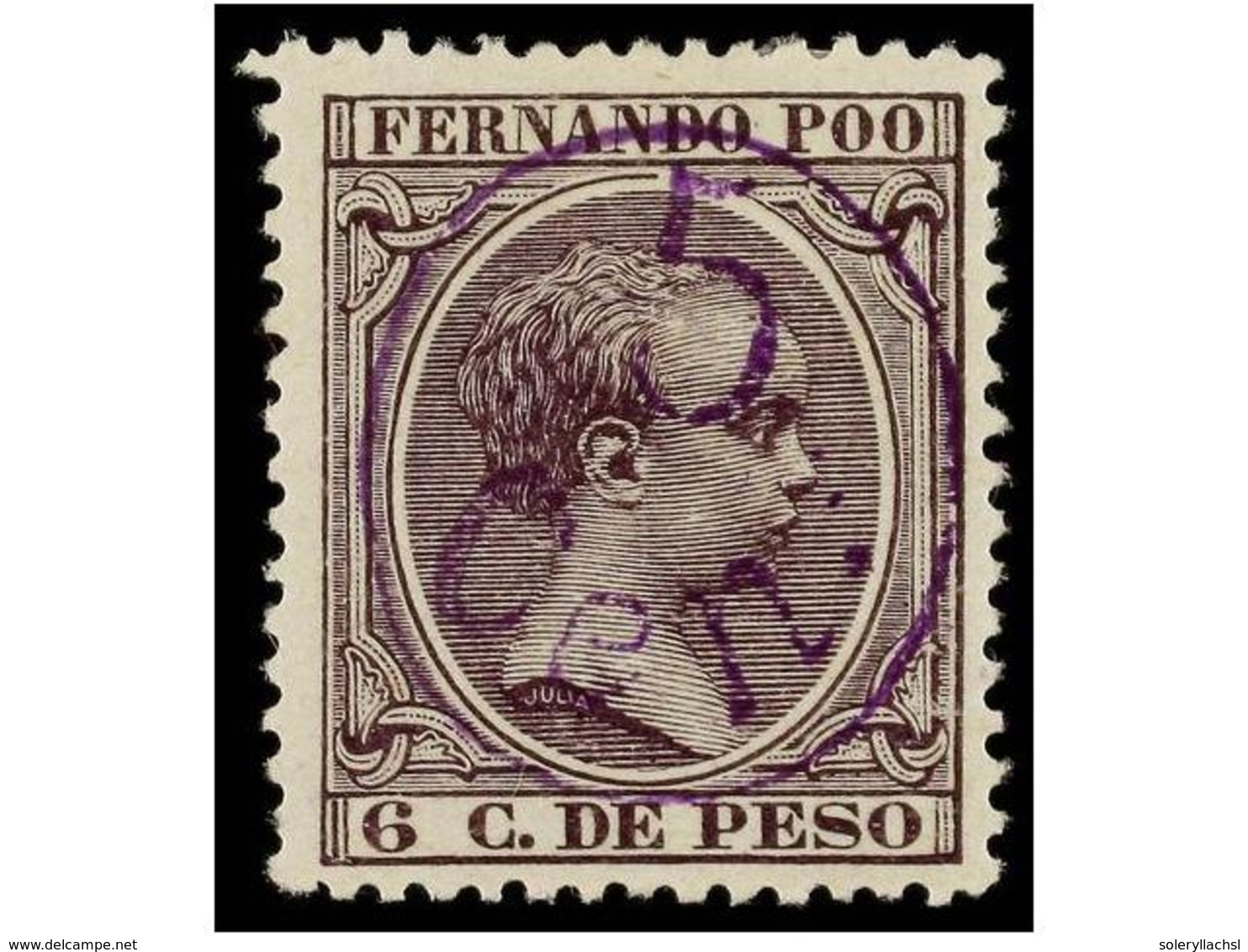 1024 * COLONIAS ESPAÑOLAS: FERNANDO POO. Ed.40Chcc. <B>5 Cts. S. 6 Cts. </B>violeta, Habilitación En VIOLETA. MAGNÍFICO  - Autres & Non Classés