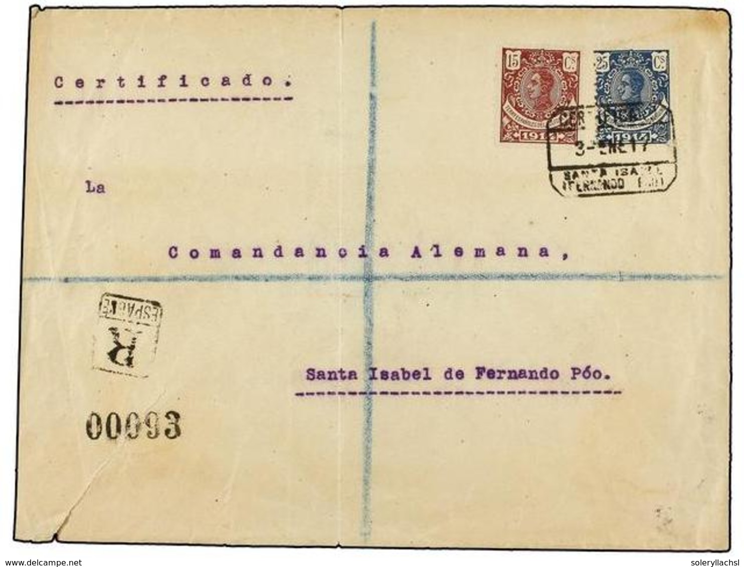 1053 COLONIAS ESPAÑOLAS: GUINEA. Ed.102, 104. 1917. SANTA ISABEL Correo Interior. <B>15 Cts.</B> Violeta Y <B>25 Cts.</B - Autres & Non Classés