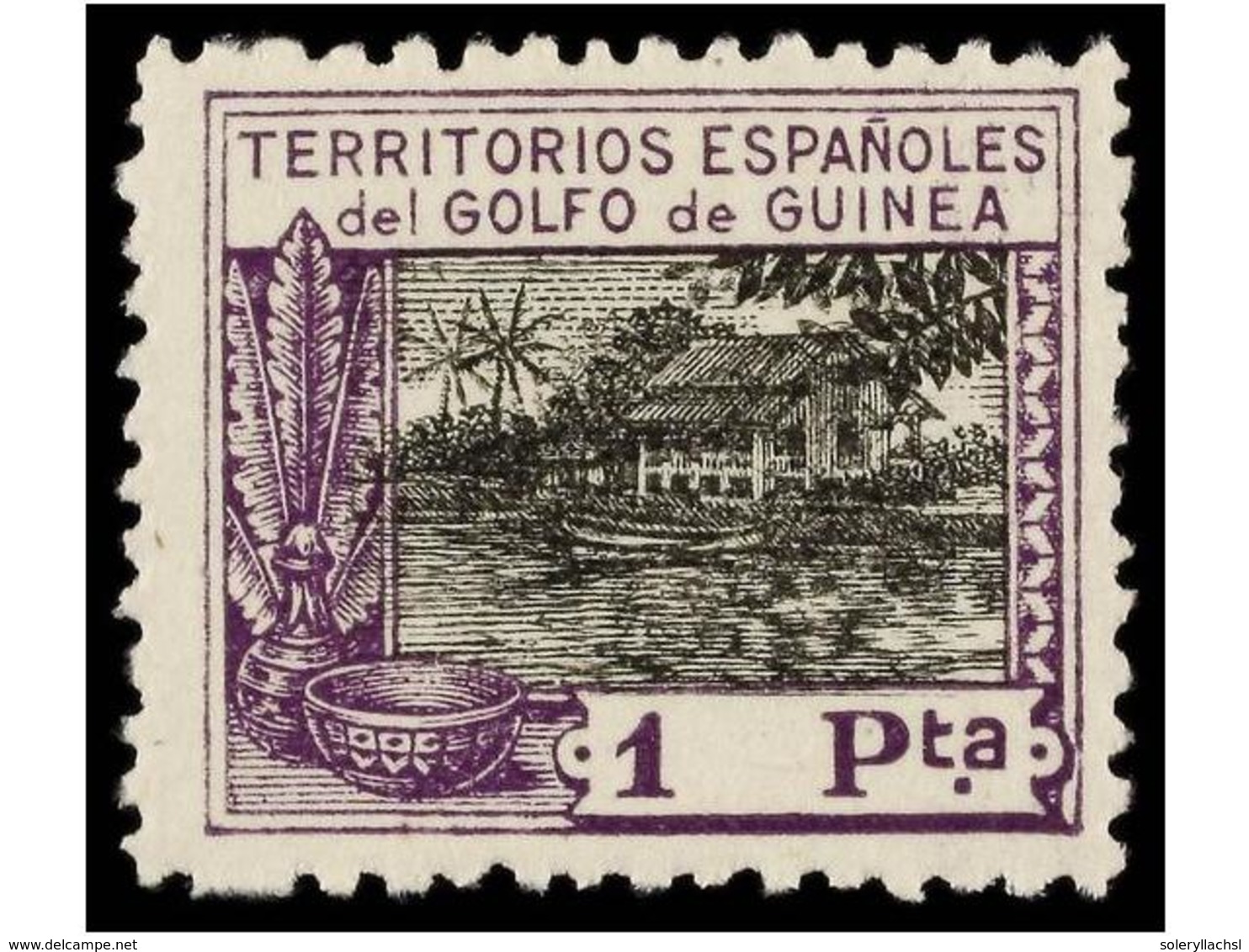 1062 ** COLONIAS ESPAÑOLAS: GUINEA. Ed.176ed. <B>1 Pta.</B> Violeta Y Negro <B>CENTRO DOBLE.</B> Magnífico Y MUY RARO, S - Autres & Non Classés