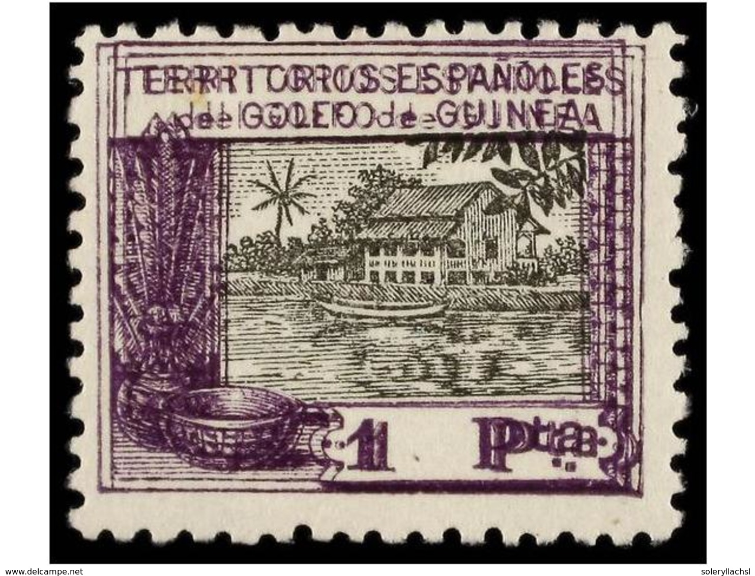 1063 * COLONIAS ESPAÑOLAS: GUINEA. Ed.176eda. <B>1 Pta.</B> Violeta Y Negro <B>MARCO DOBLE.</B> Cat. 155€. - Autres & Non Classés