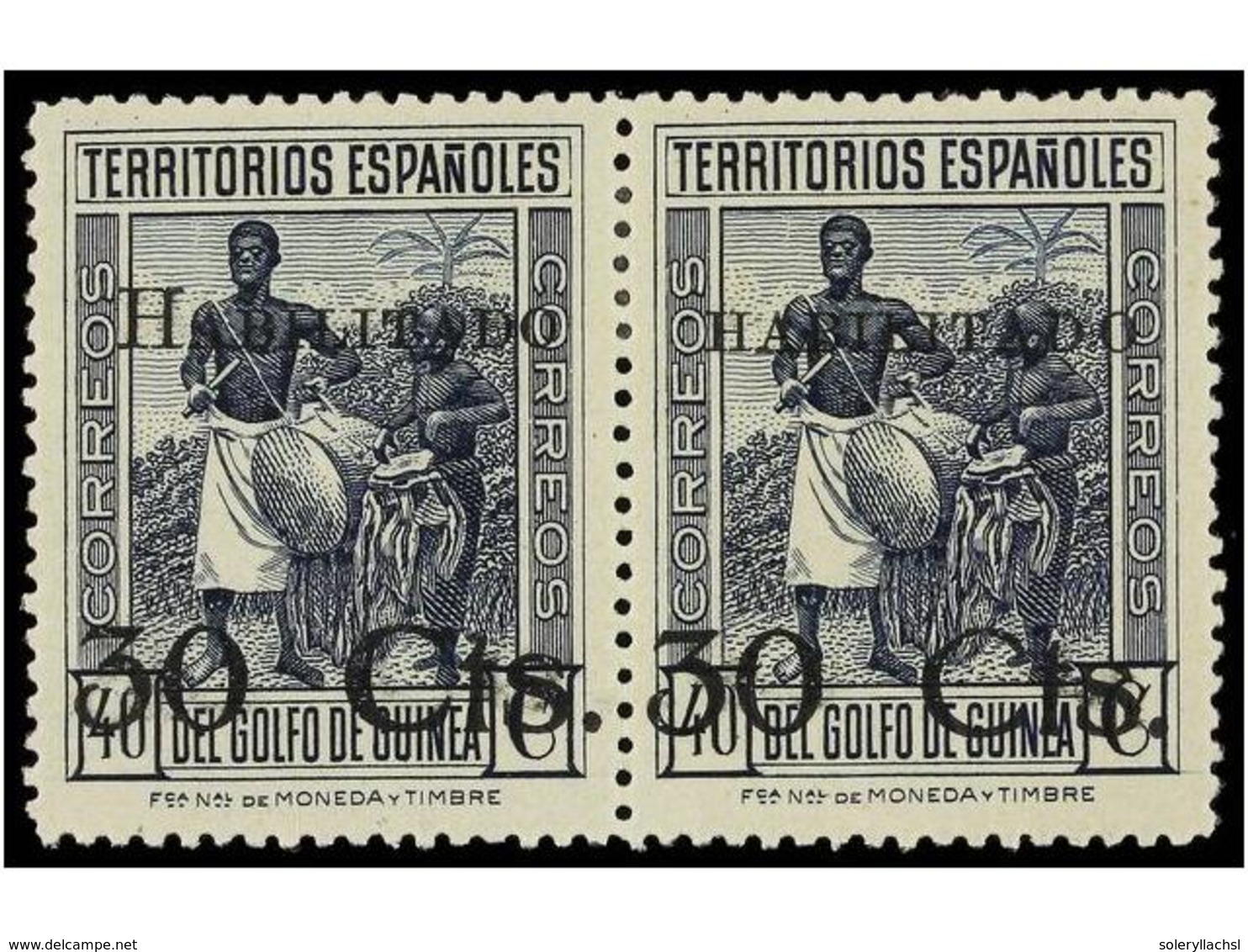1069 * COLONIAS ESPAÑOLAS: GUINEA. Ed.251hza. <B>30 Cts. S. 40 Cts.</B> Azul. <B>'H'</B> De 'Habilitado' Del Mismo Tamañ - Other & Unclassified